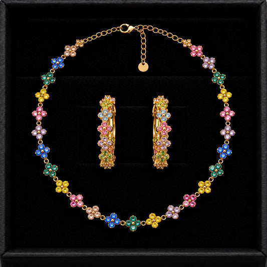 Set collana e orecchini a cerchio, motivo floreale