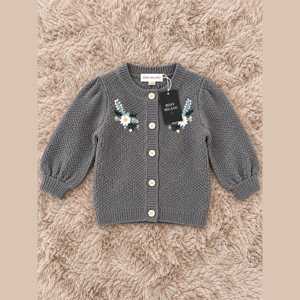 Cardigan grigio con fiori