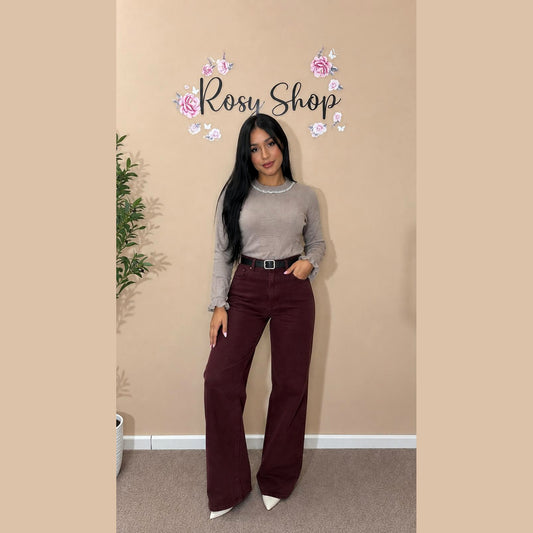 Jeans gamba larga Bordeaux